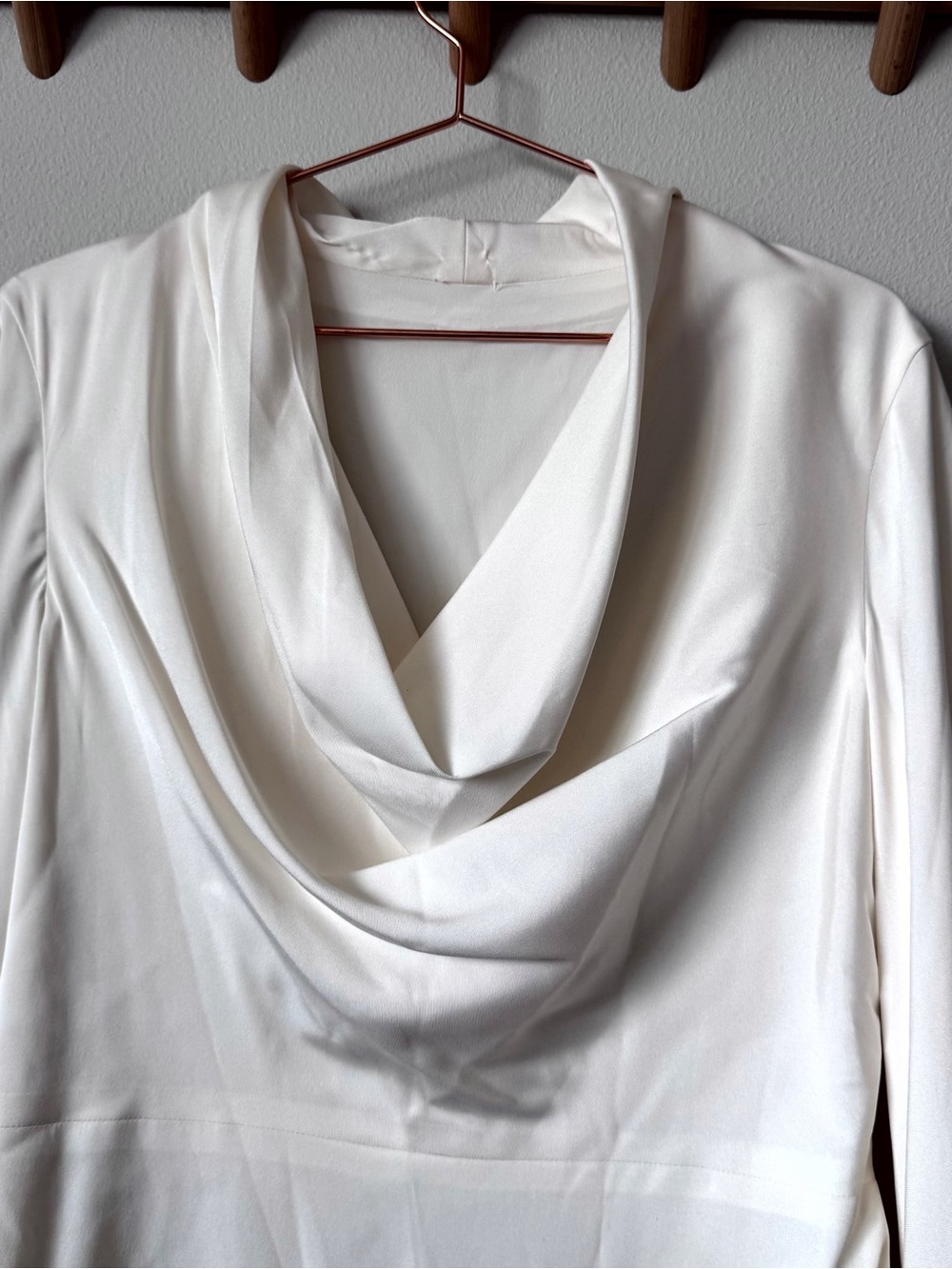 Women's Cream Silk Cowl Neck Long-Sleeve Sweater - Picture 2 of 9